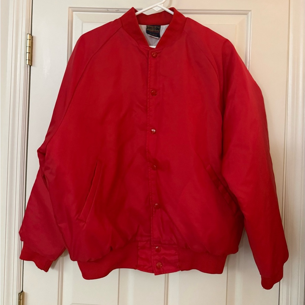 Vintage Hilton Active Apparel Red Puffer Bomber Jacket Made in USA  XL